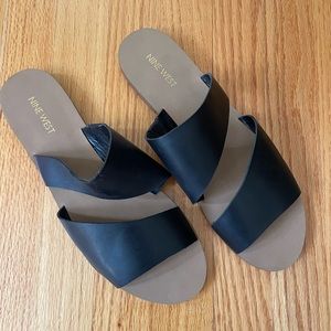 Nine West black leather slides, never worn (box not included)